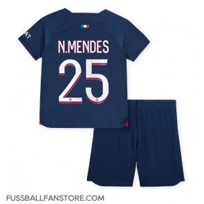 Paris Saint-Germain Nuno Mendes #25 Replik Heimtrikot Kinder 2023-24 Kurzarm (+ Kurze Hosen)